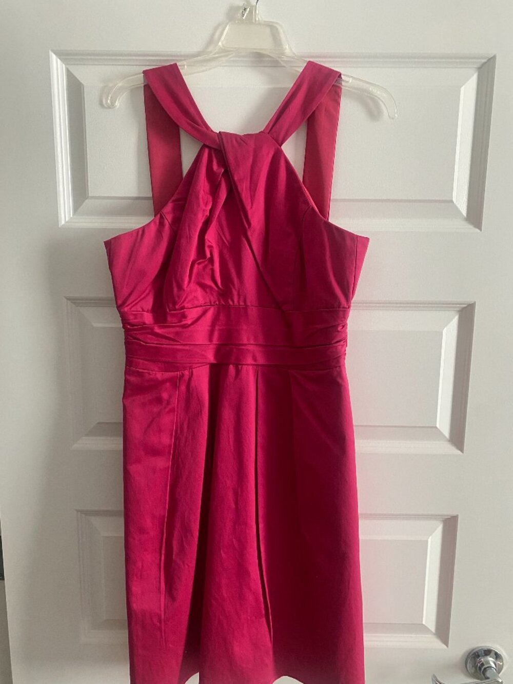 Vibrant Fuchsia Pink Polished Cotton A-Line Dress - Size 8